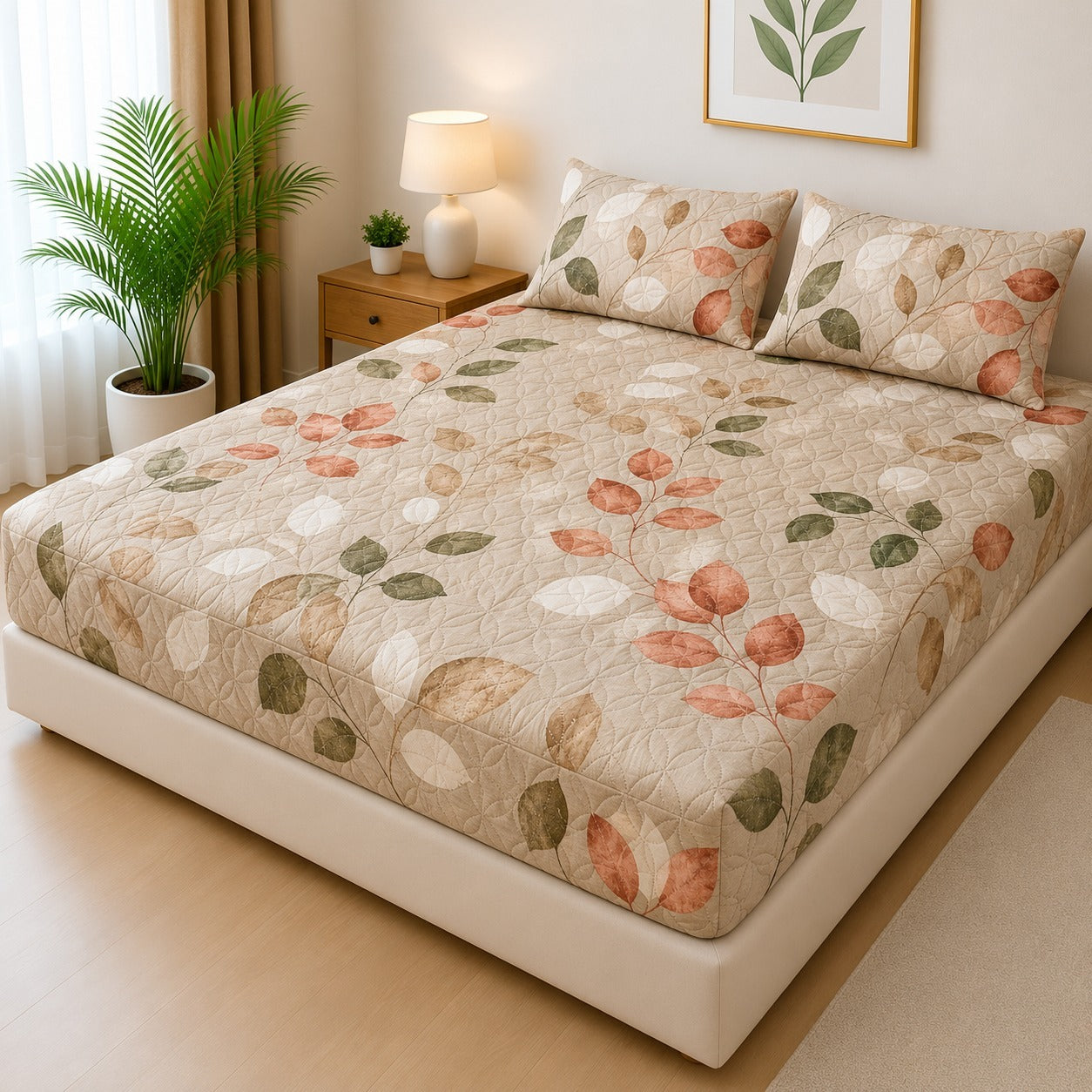 Printed Fancy Quilted Waterproof Mattress Fitted Bed Sheet With Pillows Covers