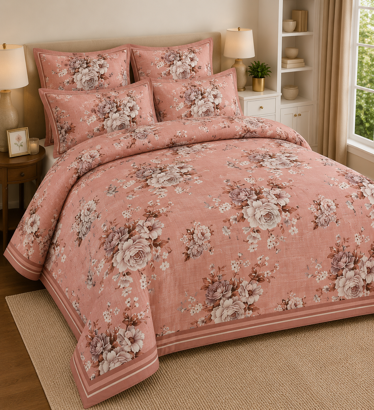 Elegant Floral Printed Bed Sheet Set