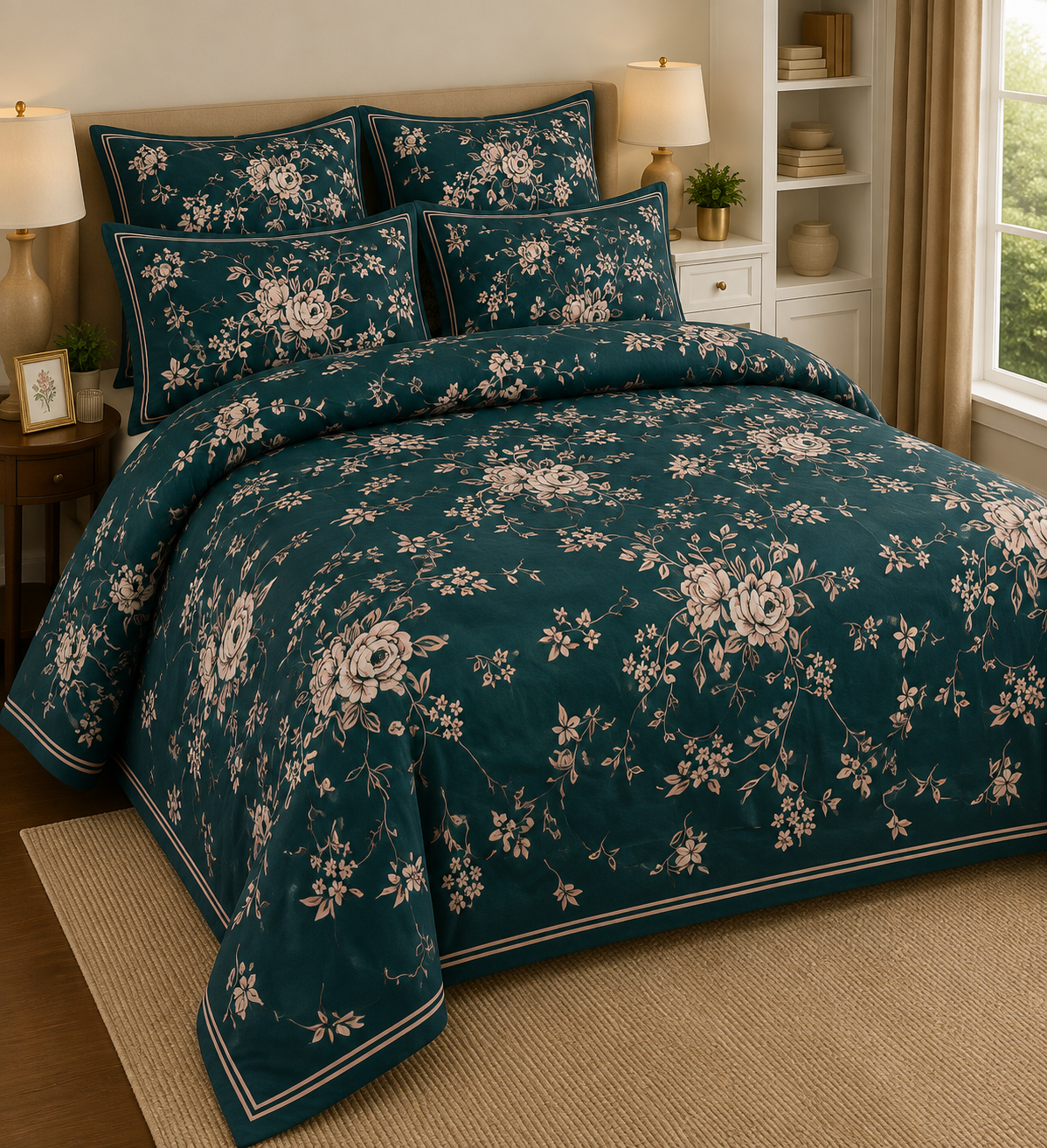 Elegant Floral Printed Bed Sheet Set