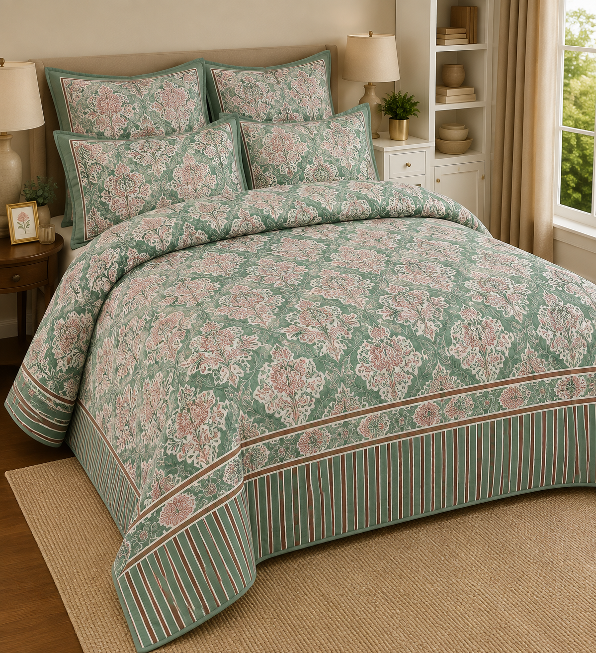 Elegant Floral Printed Bed Sheet Set