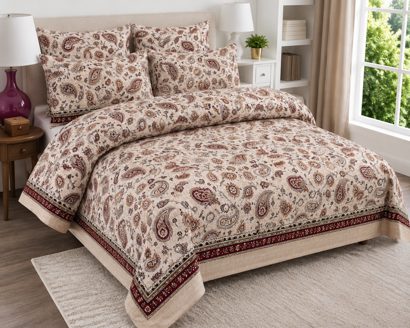 Elegant Floral Printed Bed Sheet Set