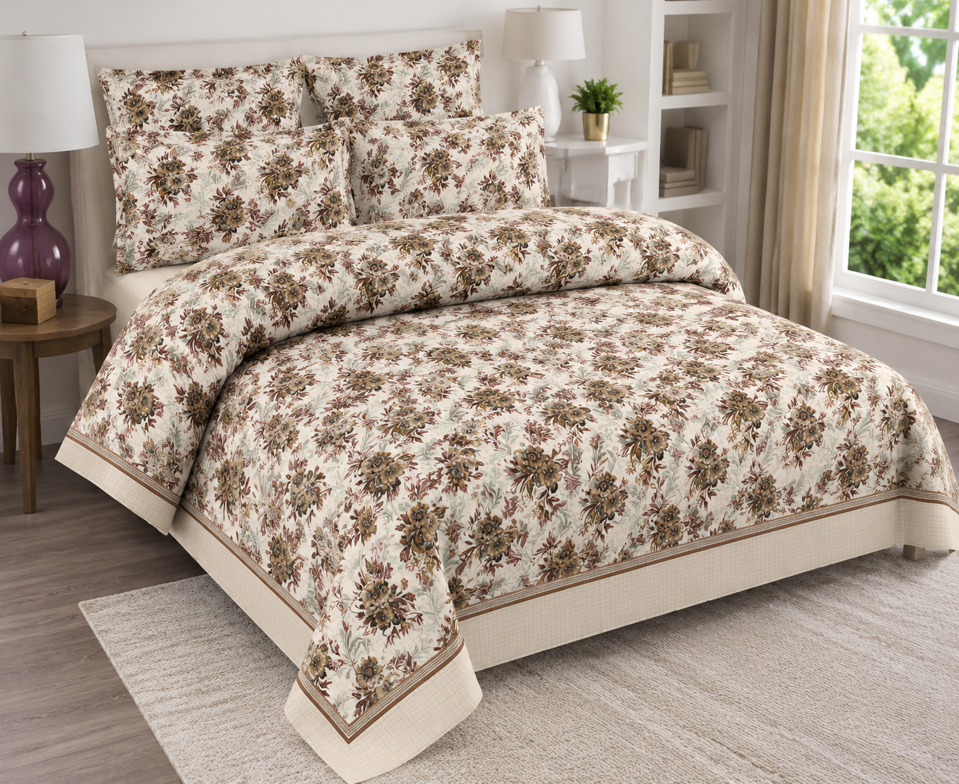 Elegant Floral Printed Bed Sheet Set
