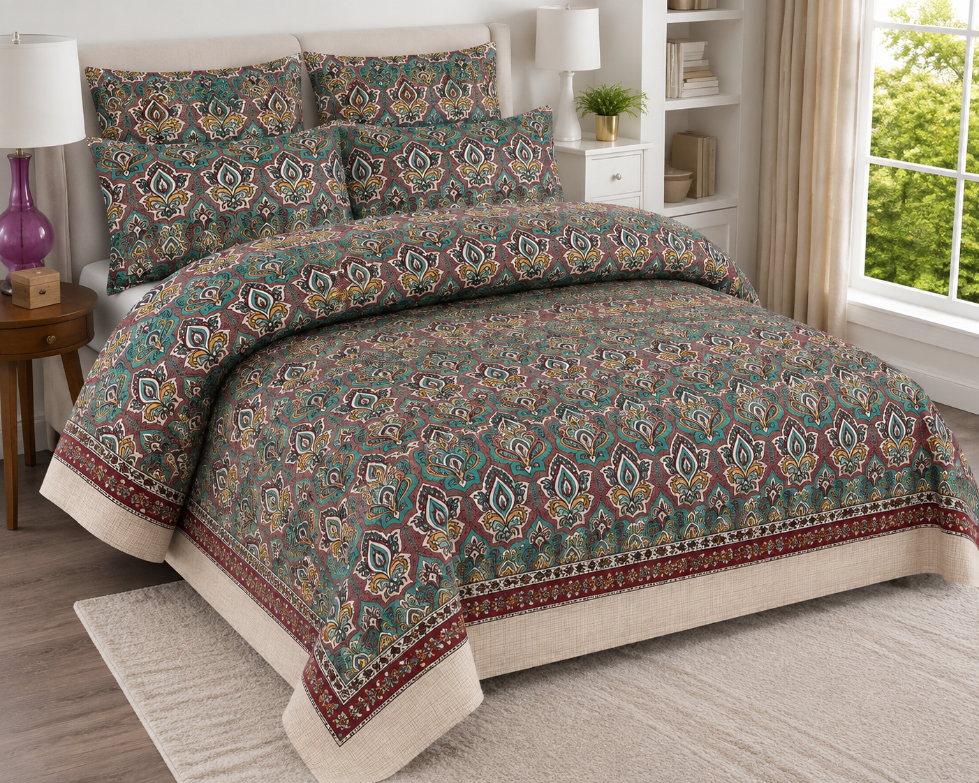 Elegant Floral Printed Bed Sheet Set