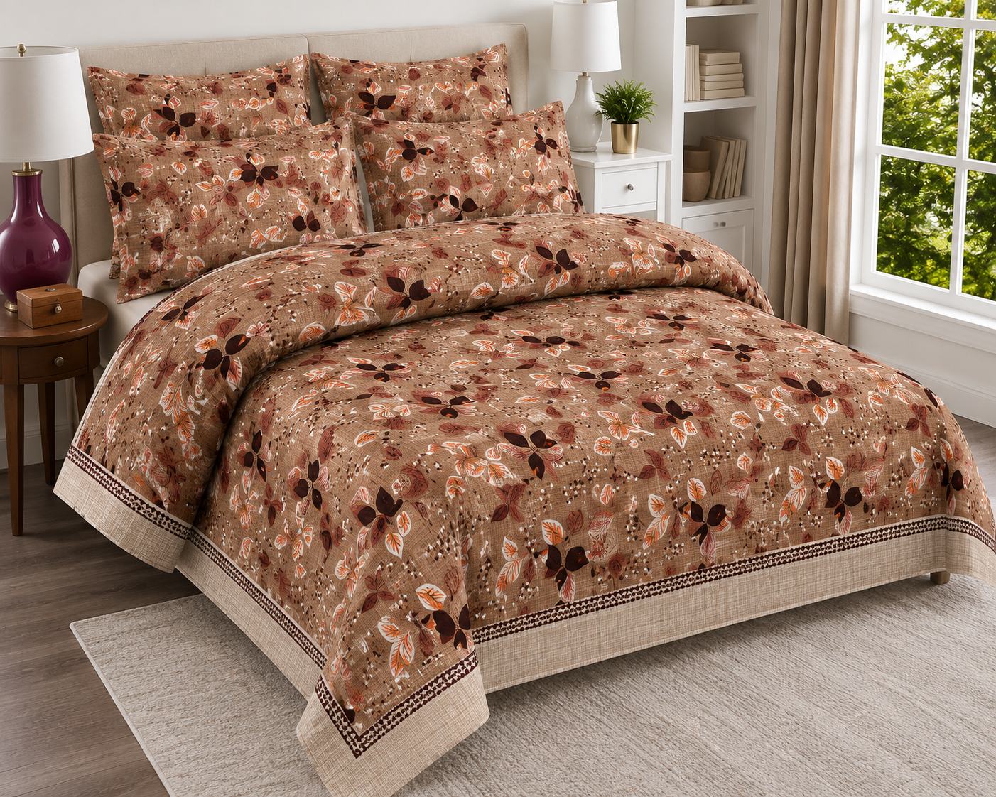 Elegant Floral Printed Bed Sheet Set