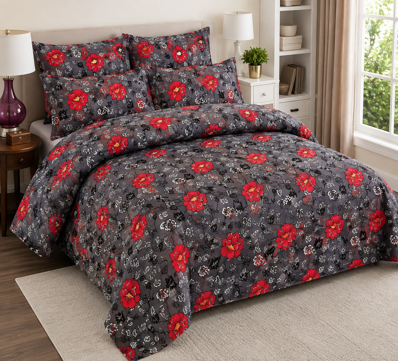 Elegant Floral Printed Bed Sheet Set