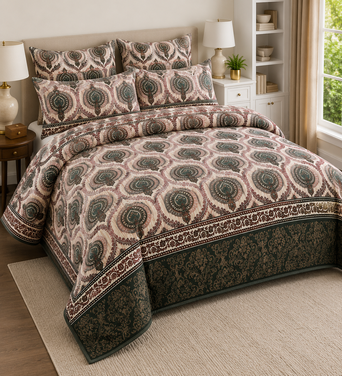 Elegant Floral Printed Bed Sheet Set