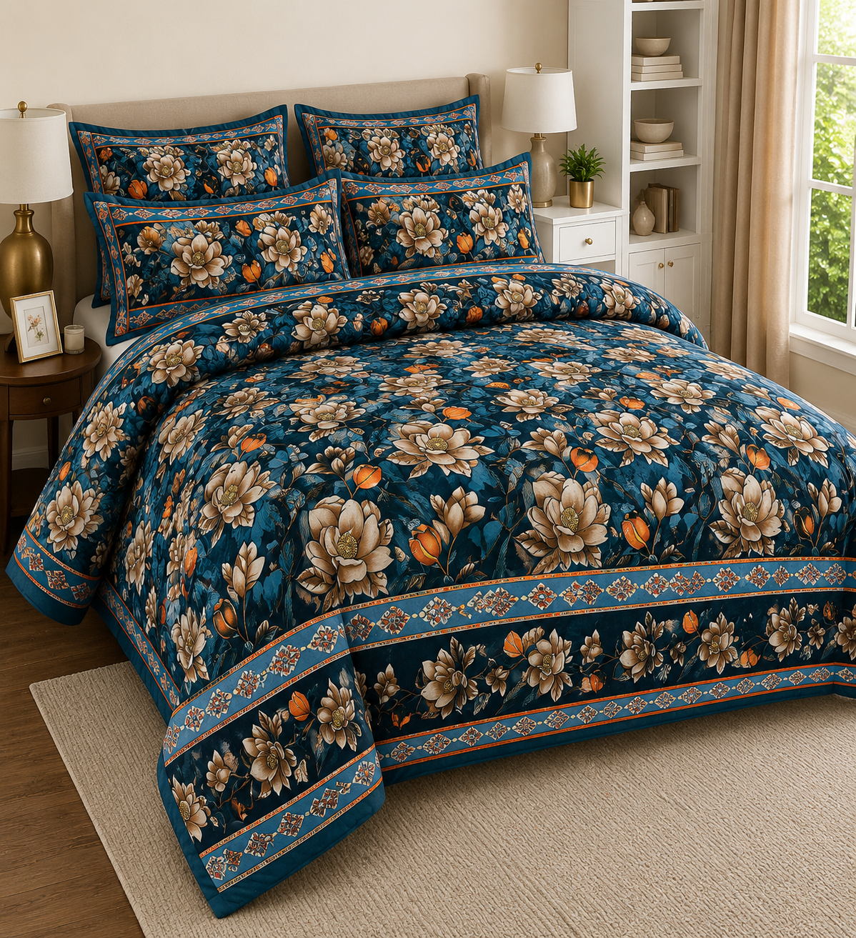 Elegant Floral Printed Bed Sheet Set