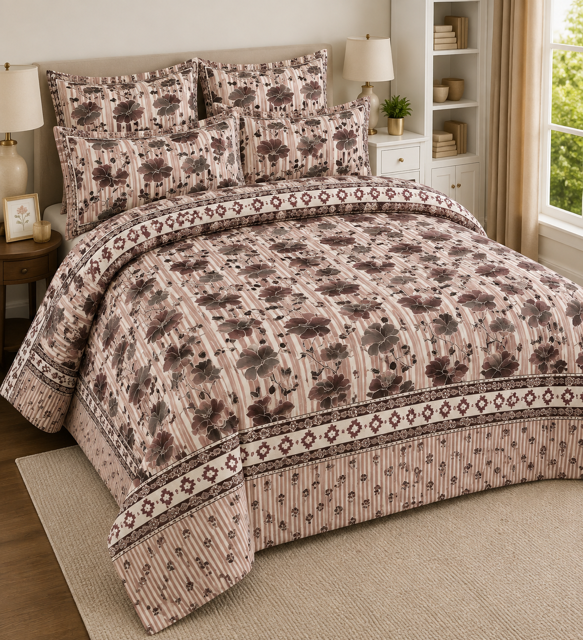 Elegant Floral Printed Bed Sheet Set