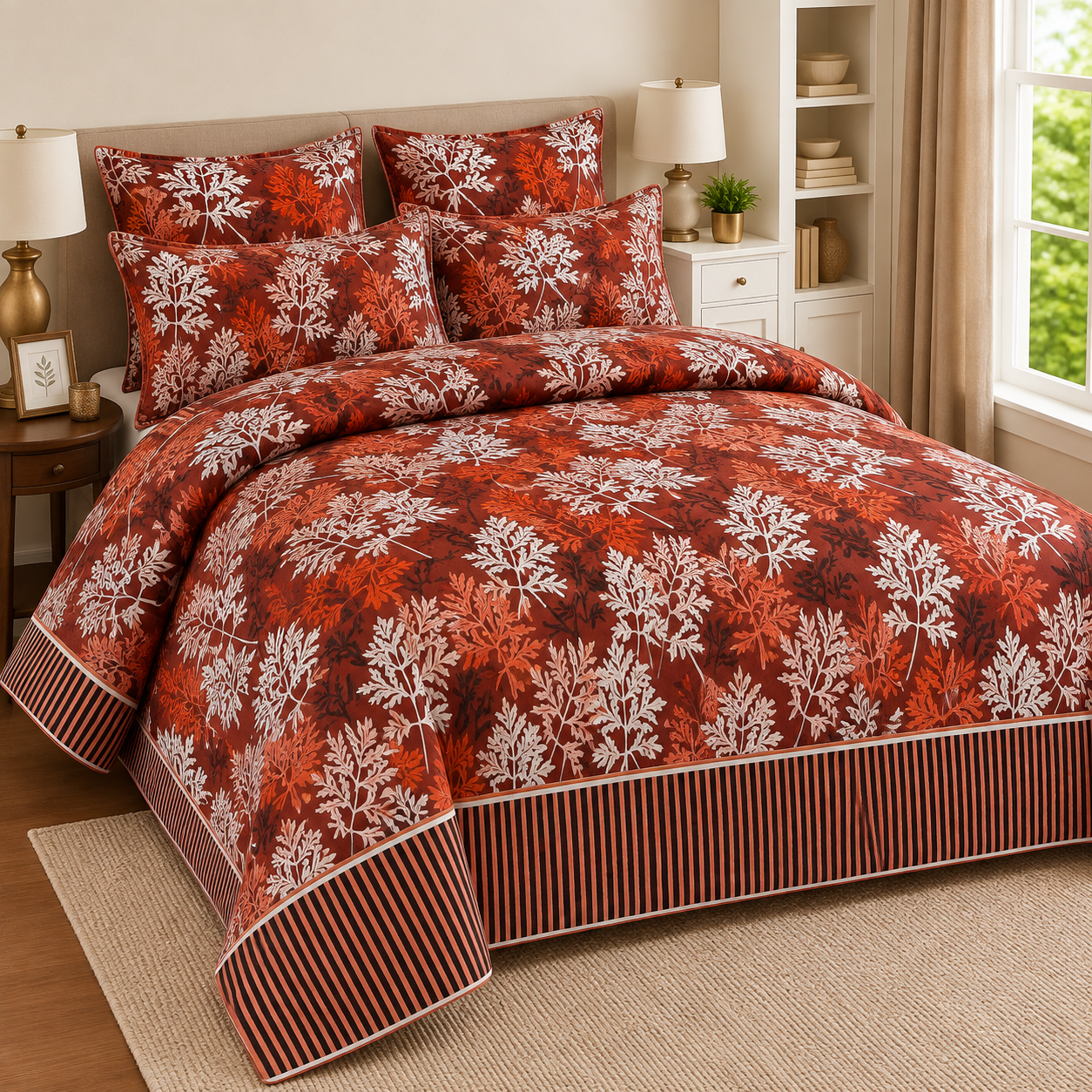 Elegant Floral Printed Bed Sheet Set