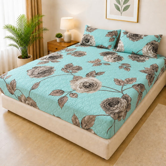 Printed Fancy Quilted Waterproof Mattress Fitted Bed Sheet With Pillows Covers