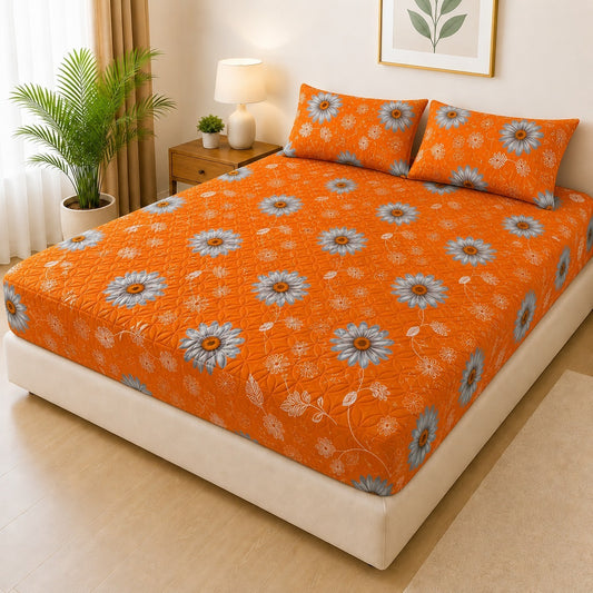 Printed Fancy Quilted Waterproof Mattress Fitted Bed Sheet With Pillows Covers