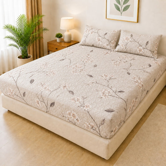 Printed Fancy Quilted Waterproof Mattress Fitted Bed Sheet With Pillows Covers