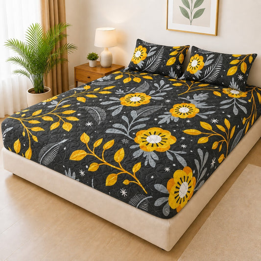 Printed Fancy Quilted Waterproof Mattress Fitted Bed Sheet With Pillows Covers