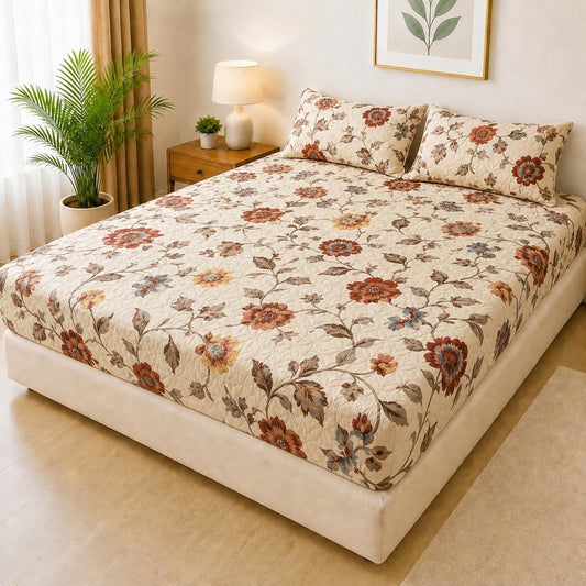 Printed Fancy Quilted Waterproof Mattress Fitted Bed Sheet With Pillows Covers