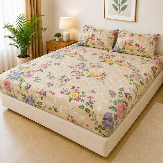 Printed Fancy Quilted Waterproof Mattress Fitted Bed Sheet With Pillows Covers
