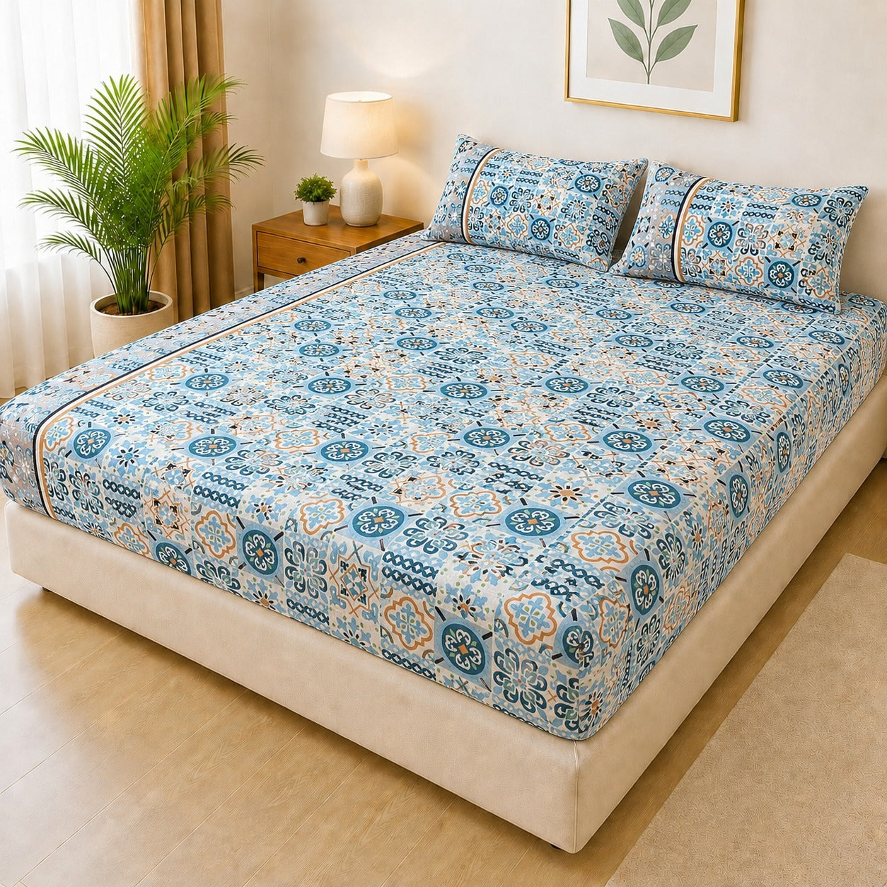 Printed Fancy Quilted Waterproof Mattress Fitted Bed Sheet With Pillows Covers