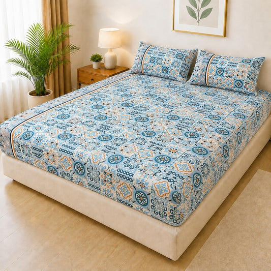 Printed Fancy Quilted Waterproof Mattress Fitted Bed Sheet With Pillows Covers