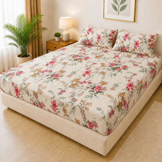 Printed Fancy Quilted Waterproof Mattress Fitted Bed Sheet With Pillows Covers