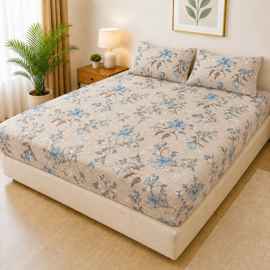 Printed Fancy Quilted Waterproof Mattress Fitted Bed Sheet With Pillows Covers
