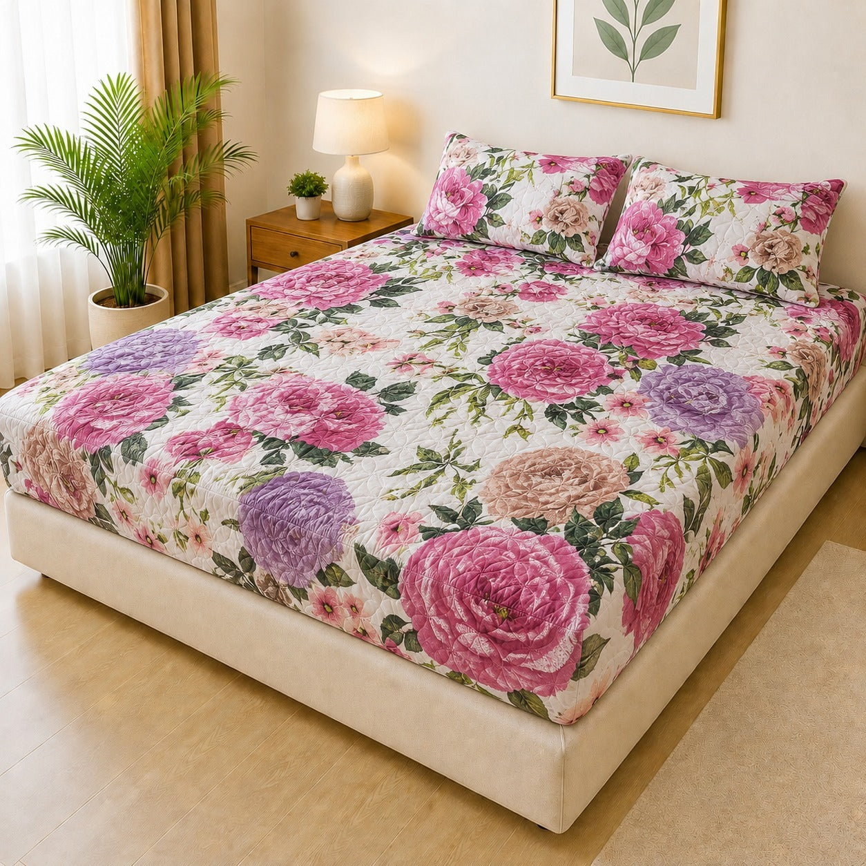 Printed Fancy Quilted Waterproof Mattress Fitted Bed Sheet With Pillows Covers